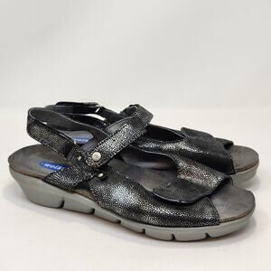 Wolky Womens Twinkle Metallic Gray Black Flexible Wedge Sandal Size 40 US 9